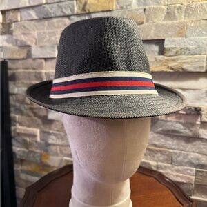 Unisex Sz 59 Fedora Denim W/ Colorful Band Foldable Casual Beach Paper Hat EUC